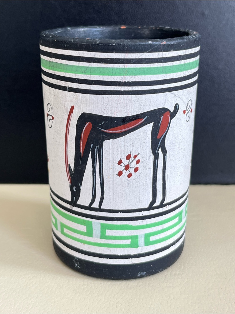 Zuni Hand-Painted White and Black Pottery Vase